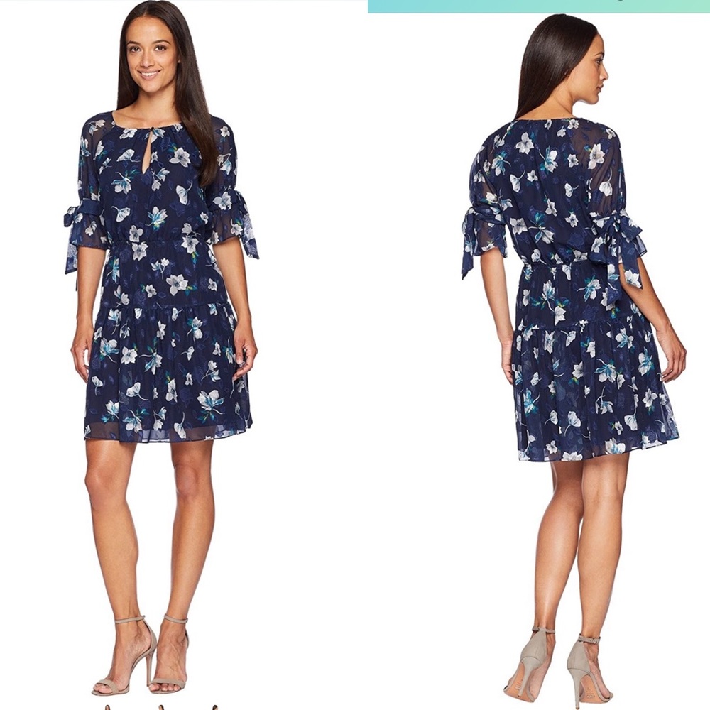 Vince Camuto Shirred Fit and Flare Dress (Navy/multi), Size 2